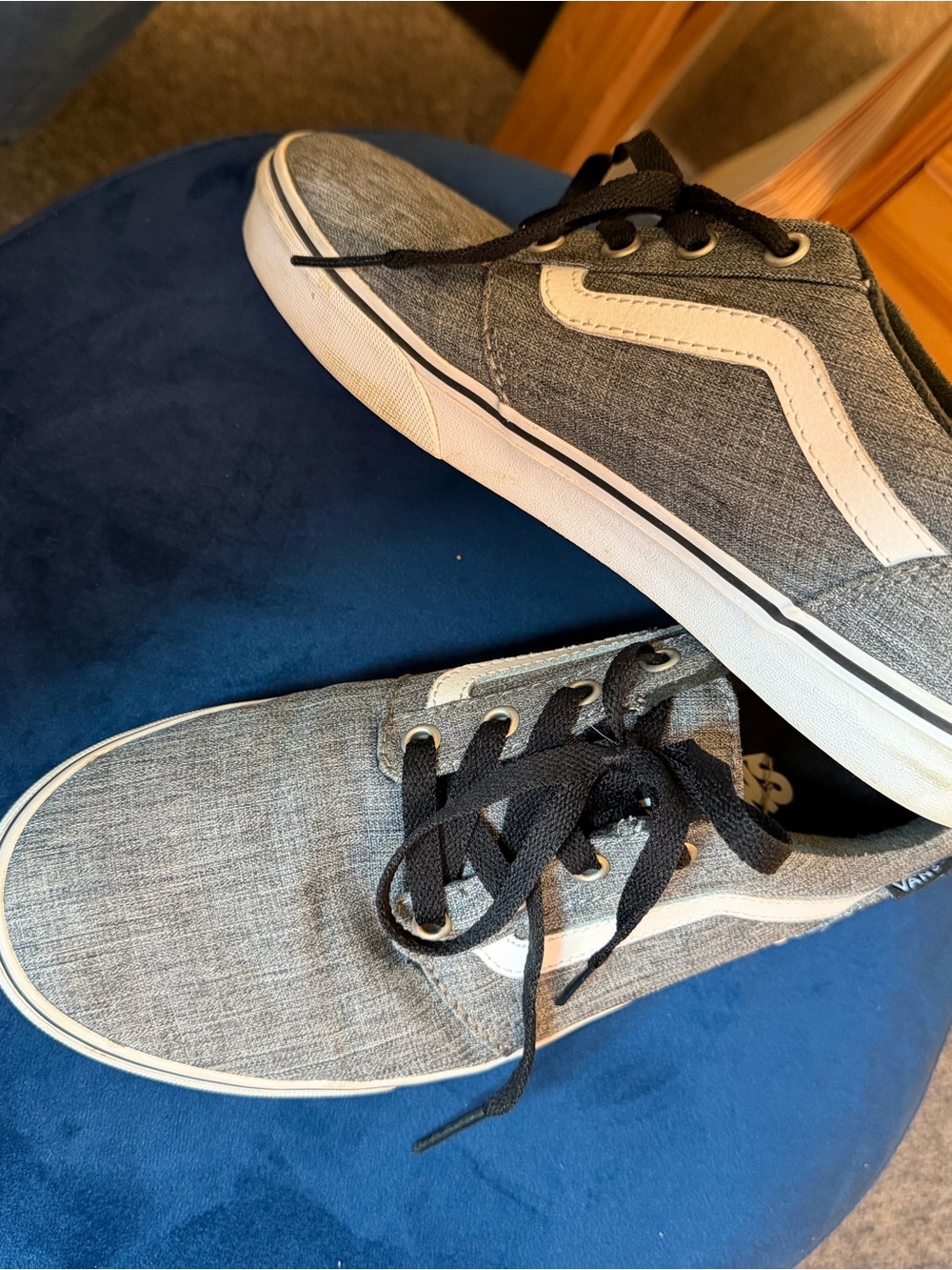Vans Gray Canvas Low-Top Sneakers with White Side Stripe